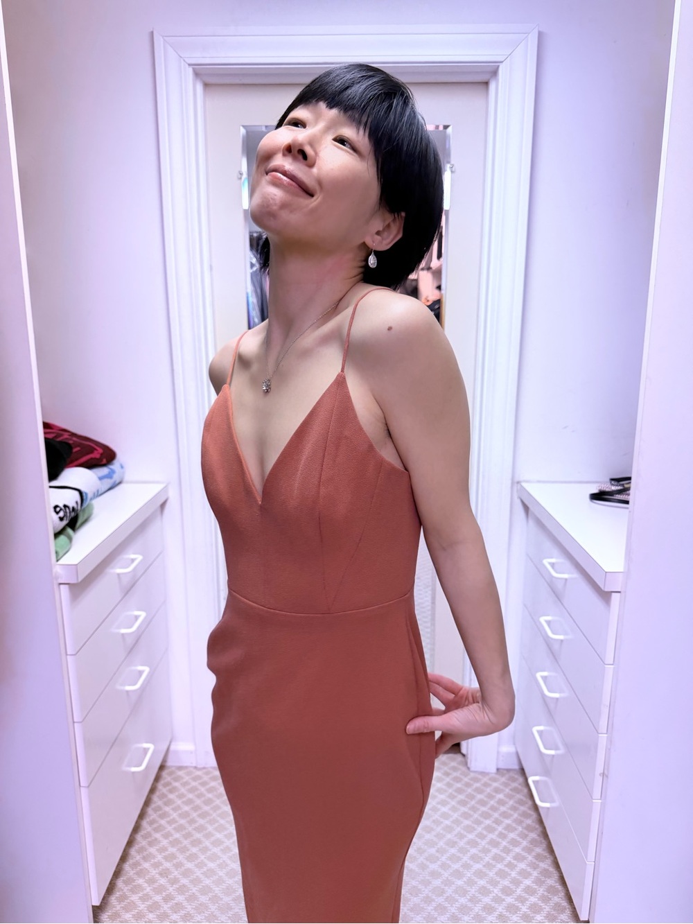 NWOT Alex Perry Spaghetti V Neck Midi Dress in Rust Red, Size US 6 - Picture 3 of 9